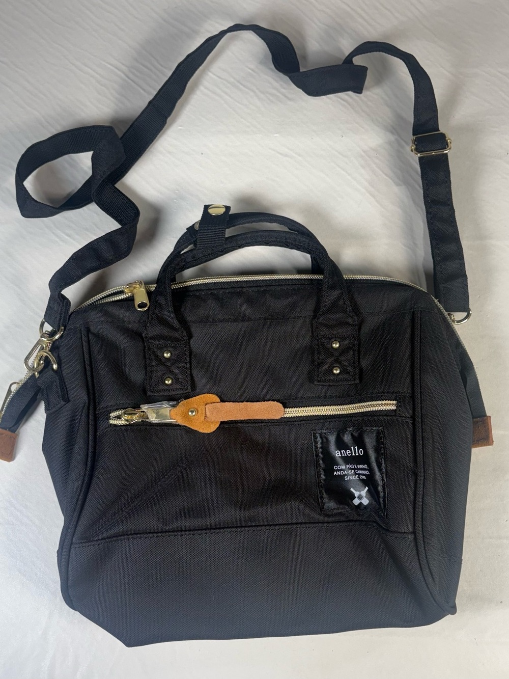 Japan Anello MINI SMALL BLACK 2 Way Unisex Shoulder Bag Poly Canvas Waterproof